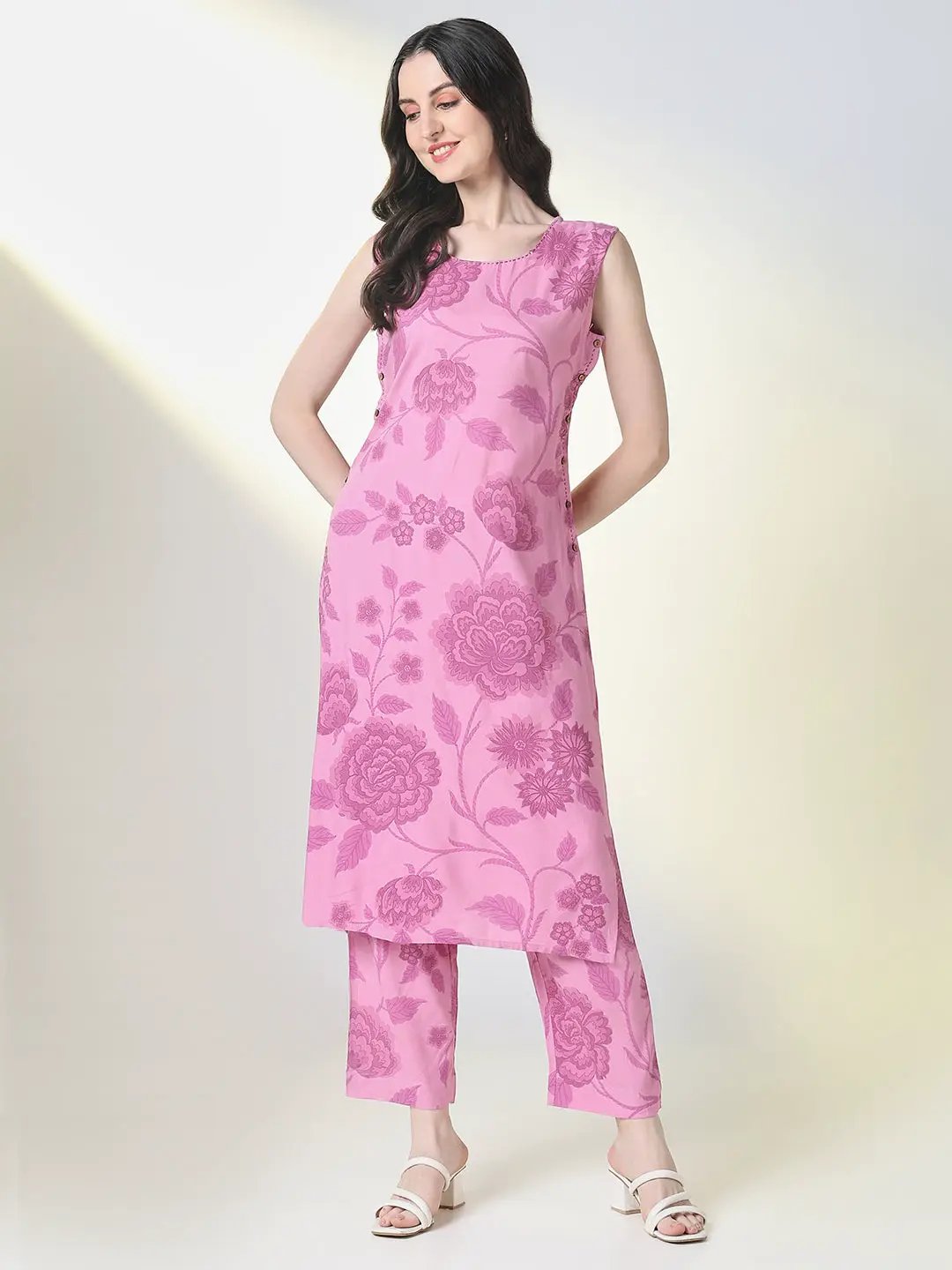 Women's Purple Floral Straight Kurta Set