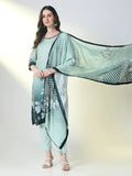 Women's Sea Green Floral Straight Kurta Set with Dupatta