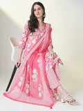 Women's Ethnic Pink Floral Straight Kurta Set with Dupatta