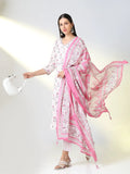 Women's Pink Floral Ethnic Straight Kurta Set with Dupatta