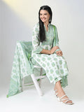 Women's Green Block Print Straight Kurta Set with Dupatta