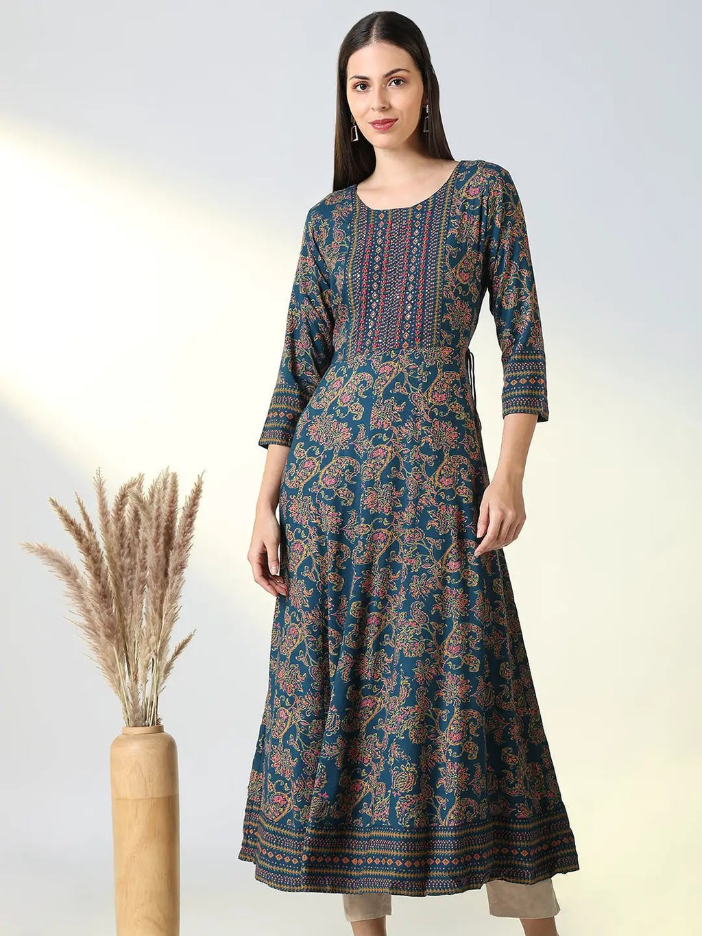 Women's Blue Ethnic Motifs Printed Anarkali Kurta