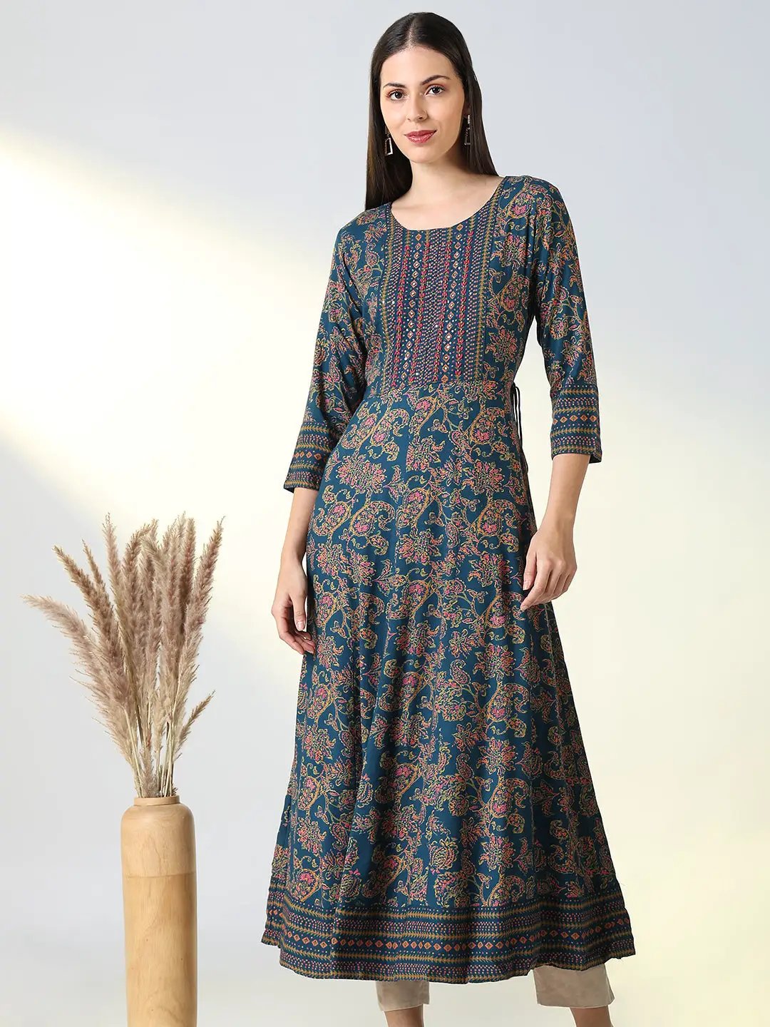 Women's Blue Ethnic Motifs Printed Anarkali Kurta