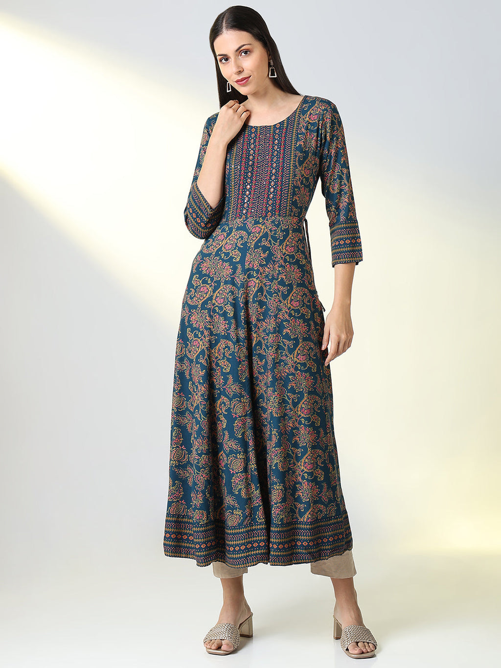 Women's Blue Ethnic Motifs Printed Anarkali Kurta
