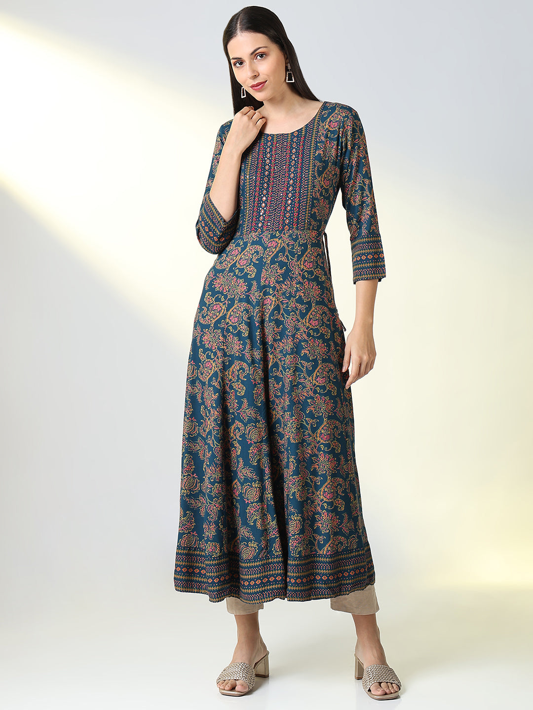 Women's Blue Ethnic Motifs Printed Anarkali Kurta