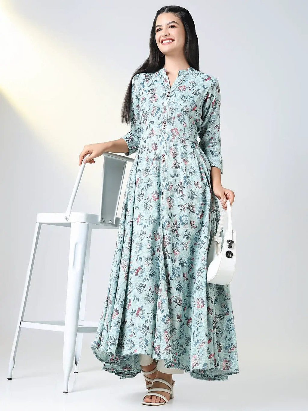 Women's Blue Floral Anarkali Kurta