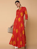 Women's Anarkali Empire Red Bandhani Kurta