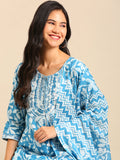 Women's Abstract Blue Straight Kurta Set with Dupatta