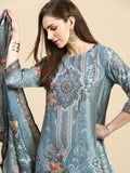 Women's Floral Grey Straight Kurta Set with Dupatta