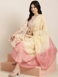 Women's Anarkali Cream Floral Kurta Sets with Trousers & Dupatta
