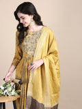 Women's Floral Mustard Straight Kurta Set with Dupatta