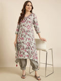Women's A-Line Grey Floral Kurta Sets With Patiala
