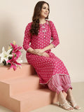 Women's A-Line Pink Ethnic Motifs Kurta Sets With Patiala