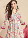 Women's Cream Floral Anarkali Kurta Set with Dupatta
