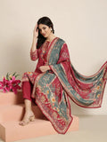 Women's Straight Pink Floral Kurta Sets with Trousers & Dupatta