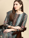 Women's Floral Olive Straight Kurta Set with Dupatta