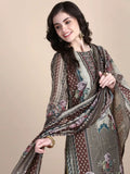 Women's Floral Green Printed Straight Kurta Set with Dupatta