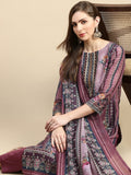 Women's Brown Floral Straight Kurta Set with Dupatta