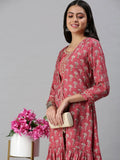 Women's Pink Printed Layered Kurta Sets