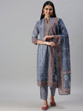Women's Grey Ethnic Motifs Sequinned Kurta Sets & Dupatta