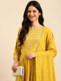 Women's Ethnic Graphic Yellow Anarkali Kurta Set with Dupatta