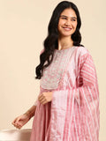 Women's Geometric Pink Anarkali Kurta Set with Dupatta