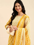 Women's Graphic Yellow Straight Kurta Set with Dupatta