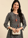 Women's Graphic Green A-Line Kurta Set