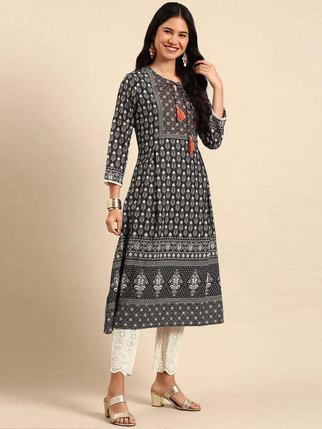 Women's Graphic Green A-Line Kurta Set