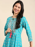 Women's Graphic Blue A-Line Kurta Set