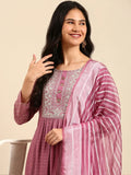 Women's Geometric Purple Anarkali Kurta Set with Dupatta