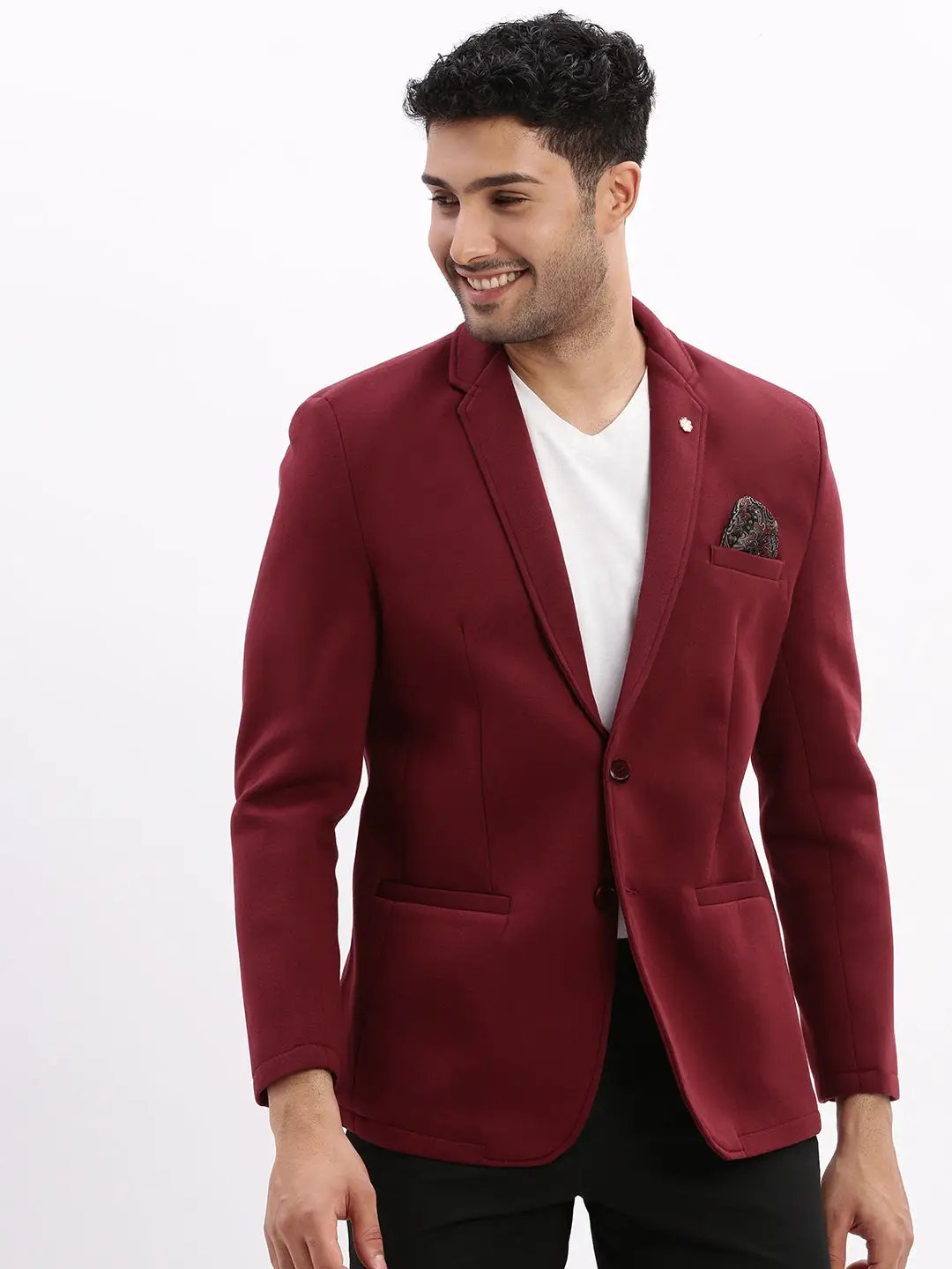 Men's Burgundy Tailored Single-Breasted Blazer with Notched Lapel