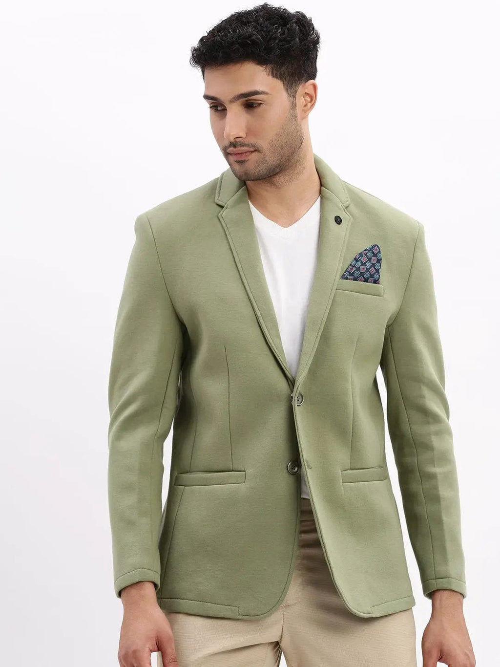 Men's Green Single-Breasted Slim Fit Blazer with Notch Lapel