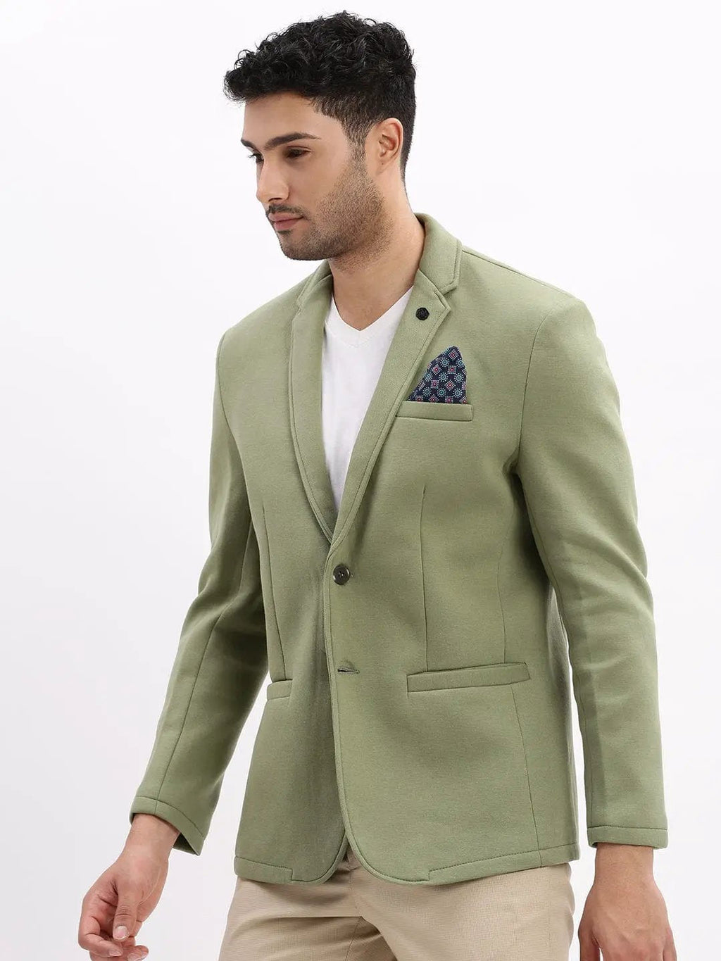 Men's Green Single-Breasted Slim Fit Blazer with Notch Lapel