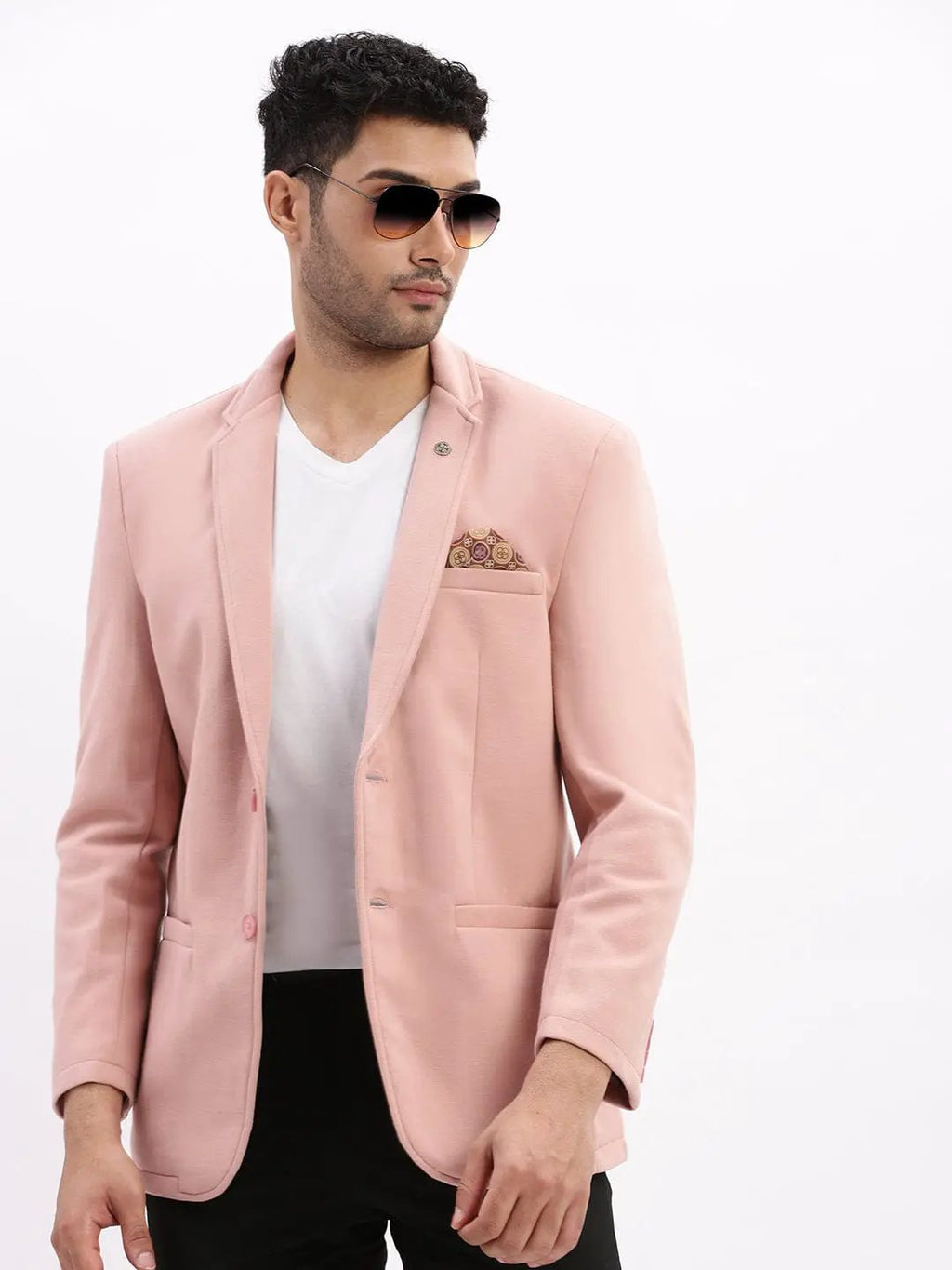 Men's Peach Single-Breasted Slim Fit Blazer with Notch Lapel