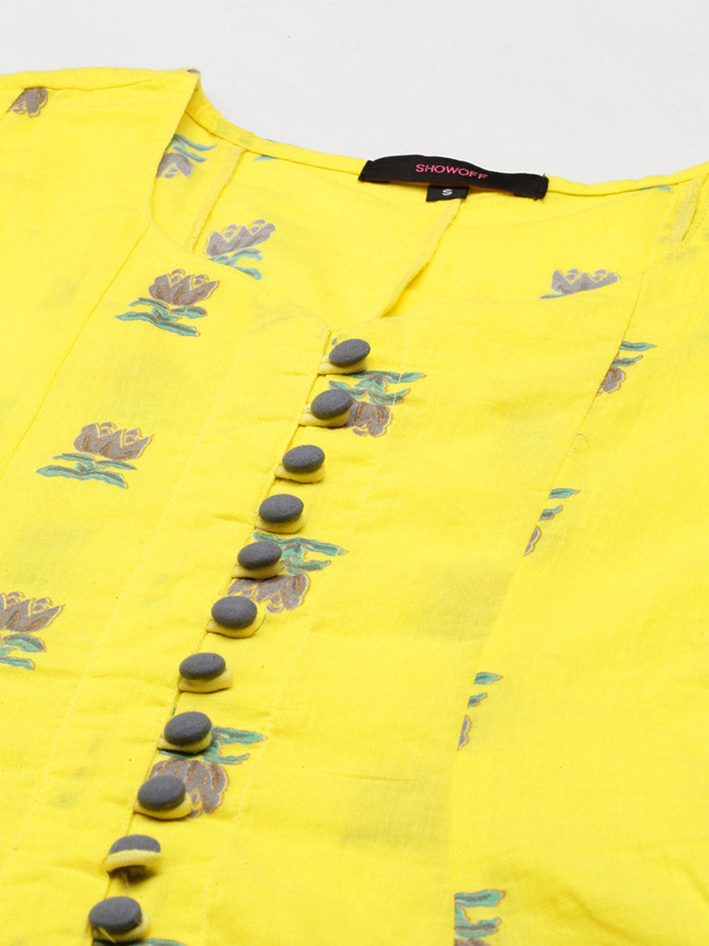 Women's Yellow Floral Printed Empire Chanderi Cotton Kurta Set with Skirt & Dupatta