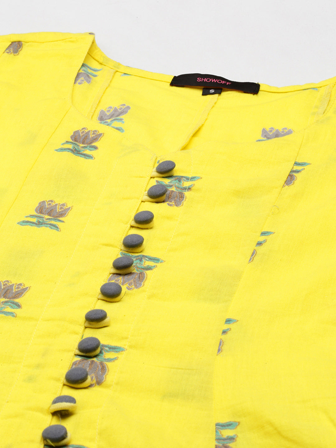 Women's Yellow Floral Printed Empire Chanderi Cotton Kurta Set with Skirt & Dupatta