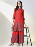 Women's Red Graphic Straight Kurta Set