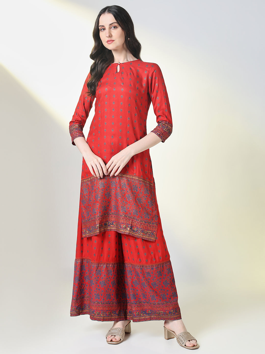 Women's Red Graphic Straight Kurta Set