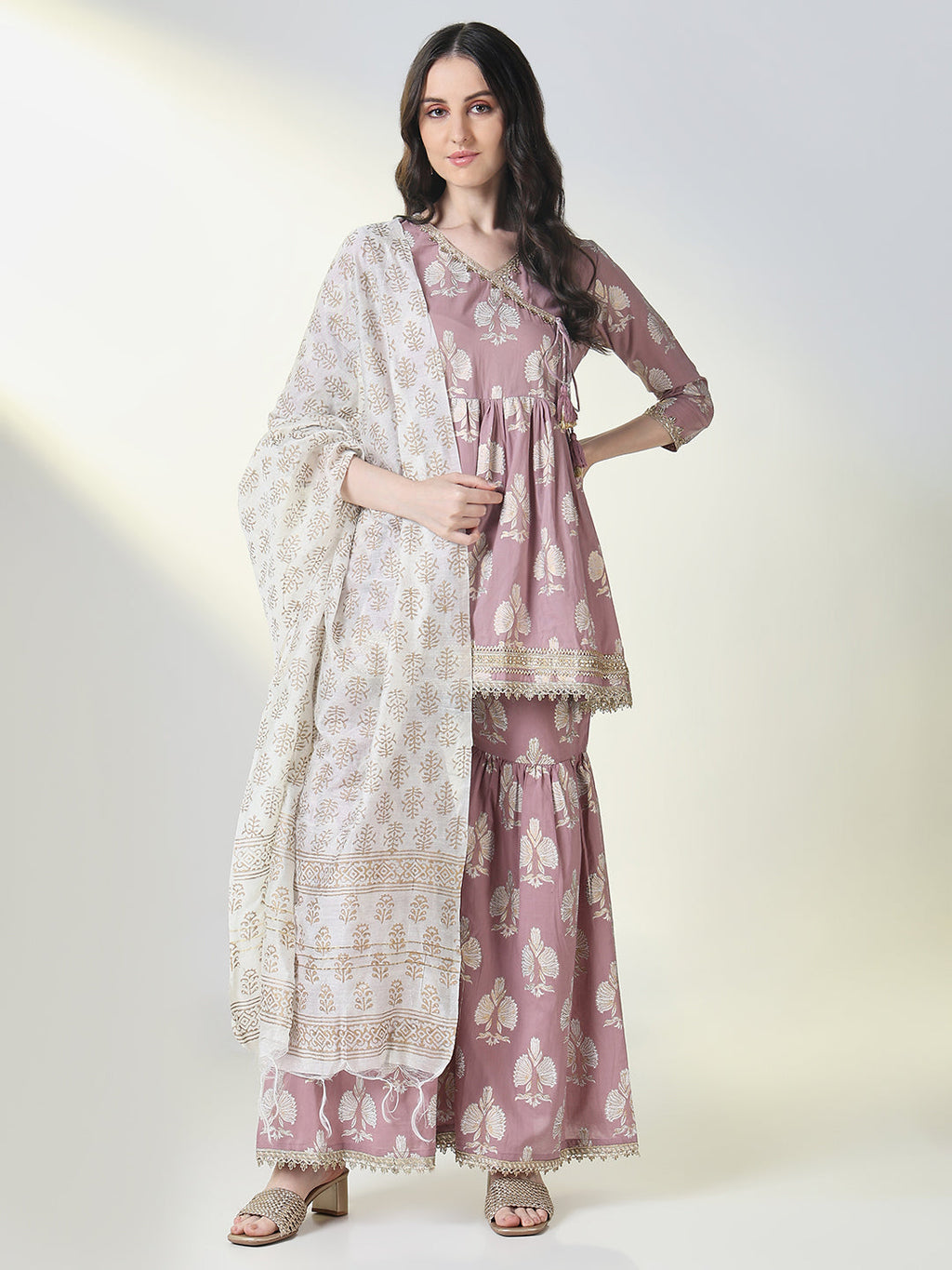 Women's Purple Graphic Anarkali Kurta Set with Dupatta