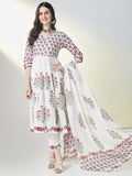Women's Ethnic White Floral Anarkali Kurta Set with Dupatta