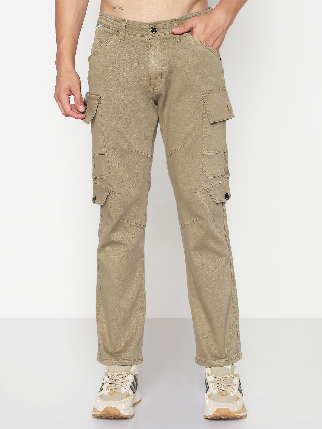 Men's Khaki Straight Fit Cargo Jeans