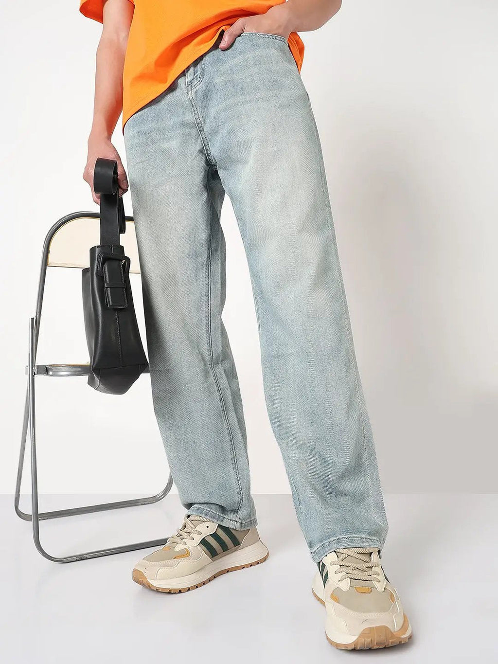 Men's Light Blue Washed Straight Fit Jeans