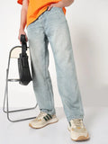 Men's Light Blue Washed Straight Fit Jeans