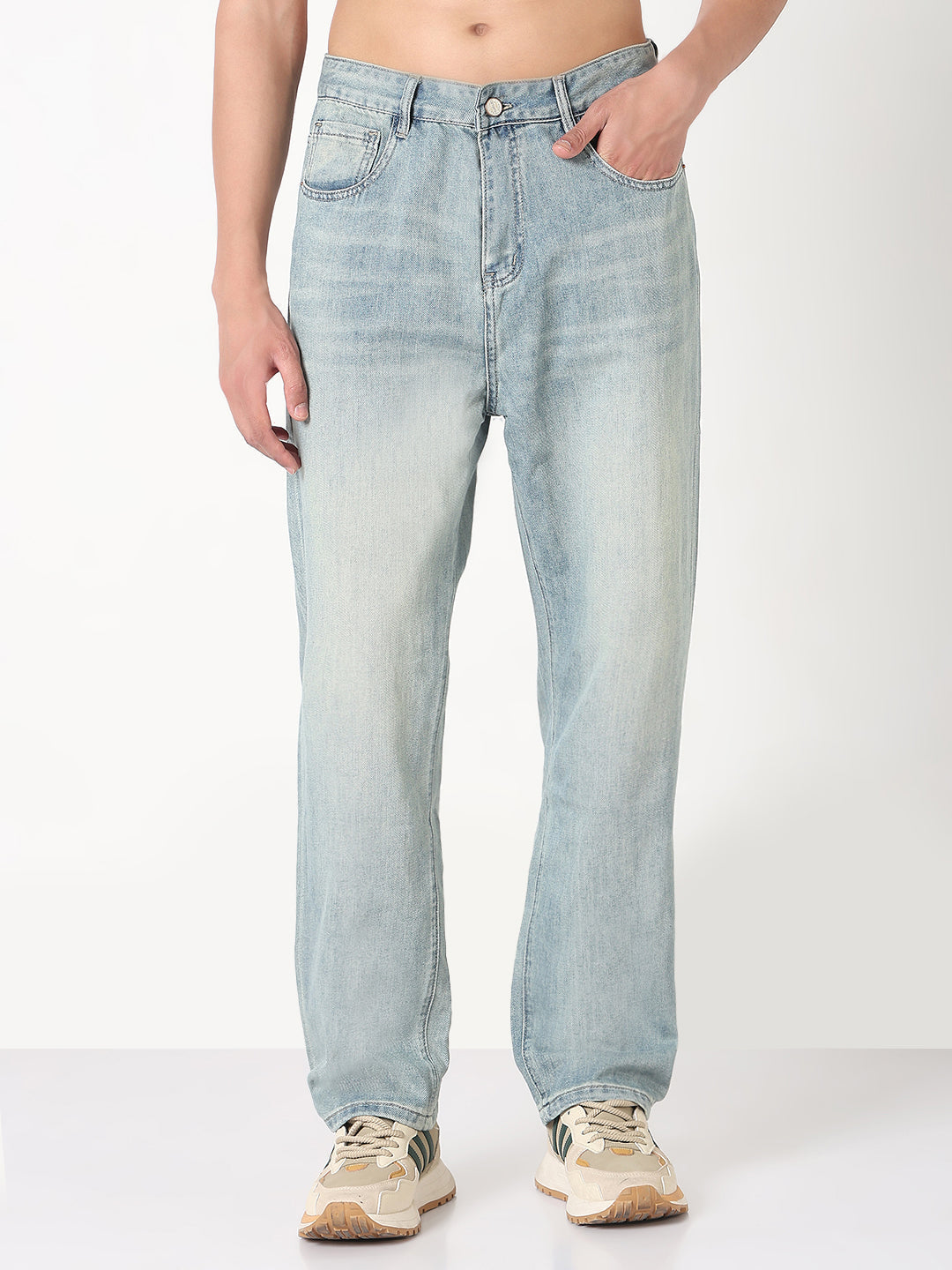 Men's Light Blue Washed Straight Fit Jeans