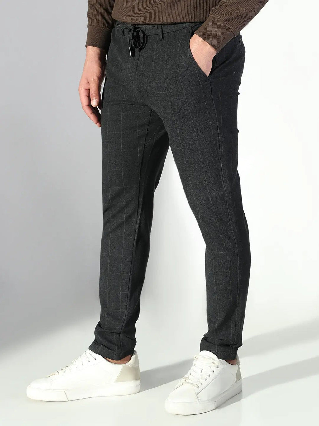 Men's Black Checked Slim Fit Trousers