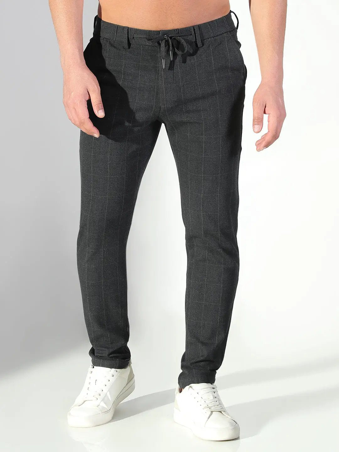 Men's Black Checked Slim Fit Trousers