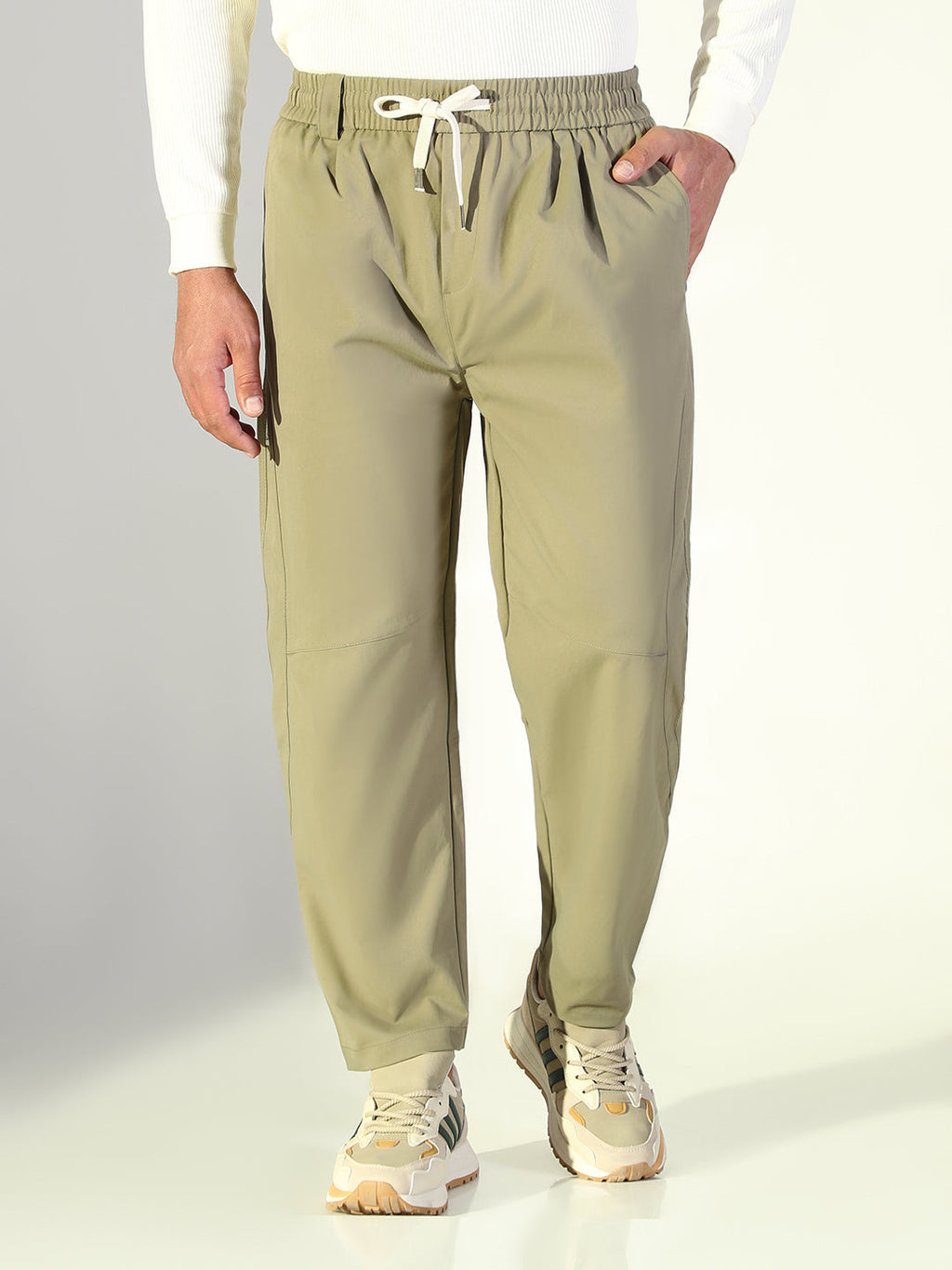 Men's Olive Solid Korean Trousers