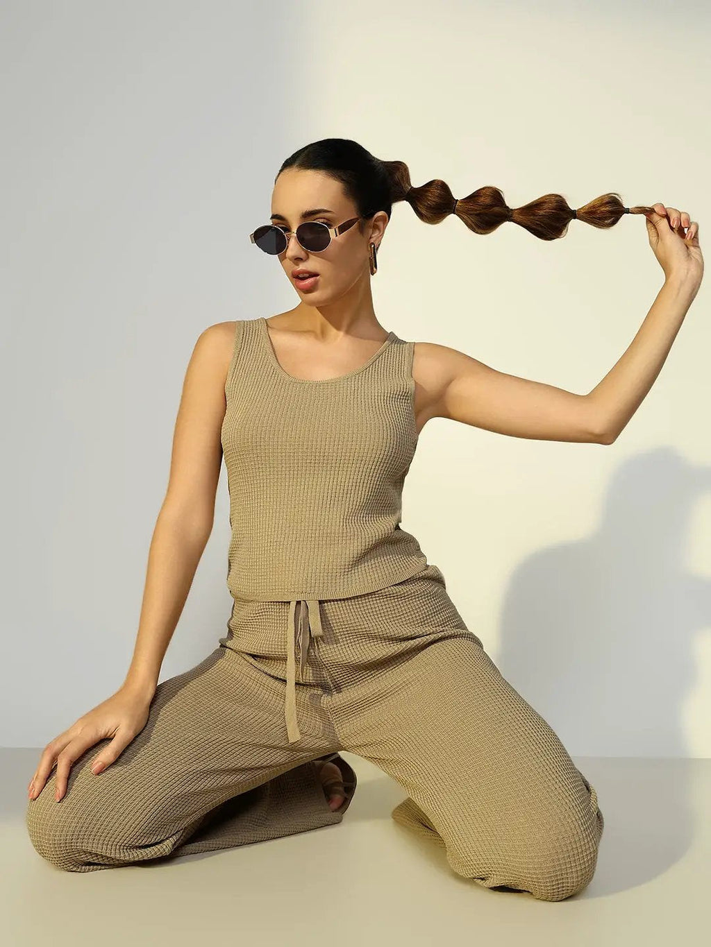 Women's Textured Beige Co-Ords Set