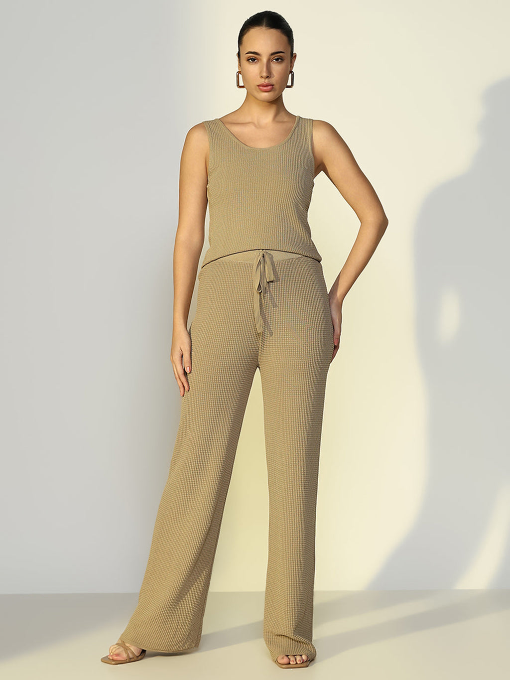 Women's Textured Beige Co-Ords Set